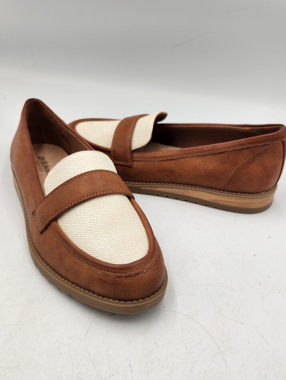 Dr Scholls Jetset Banded Loafer Womens 7 Brown Beige Slip On Mini Wedge Shoe